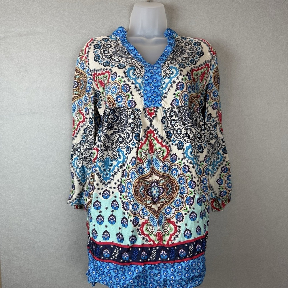 Uncle Frank Anthropologie Womens Paisley Empire Waist Tunic Top Multi-Color Sz S